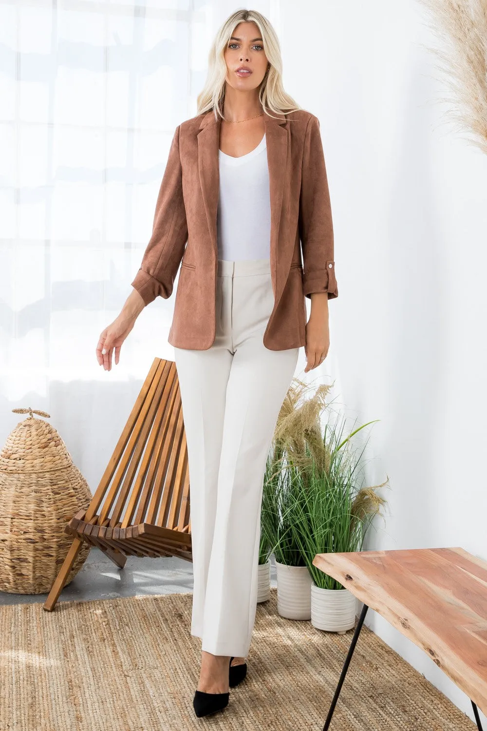 Open Front Suede Blazer