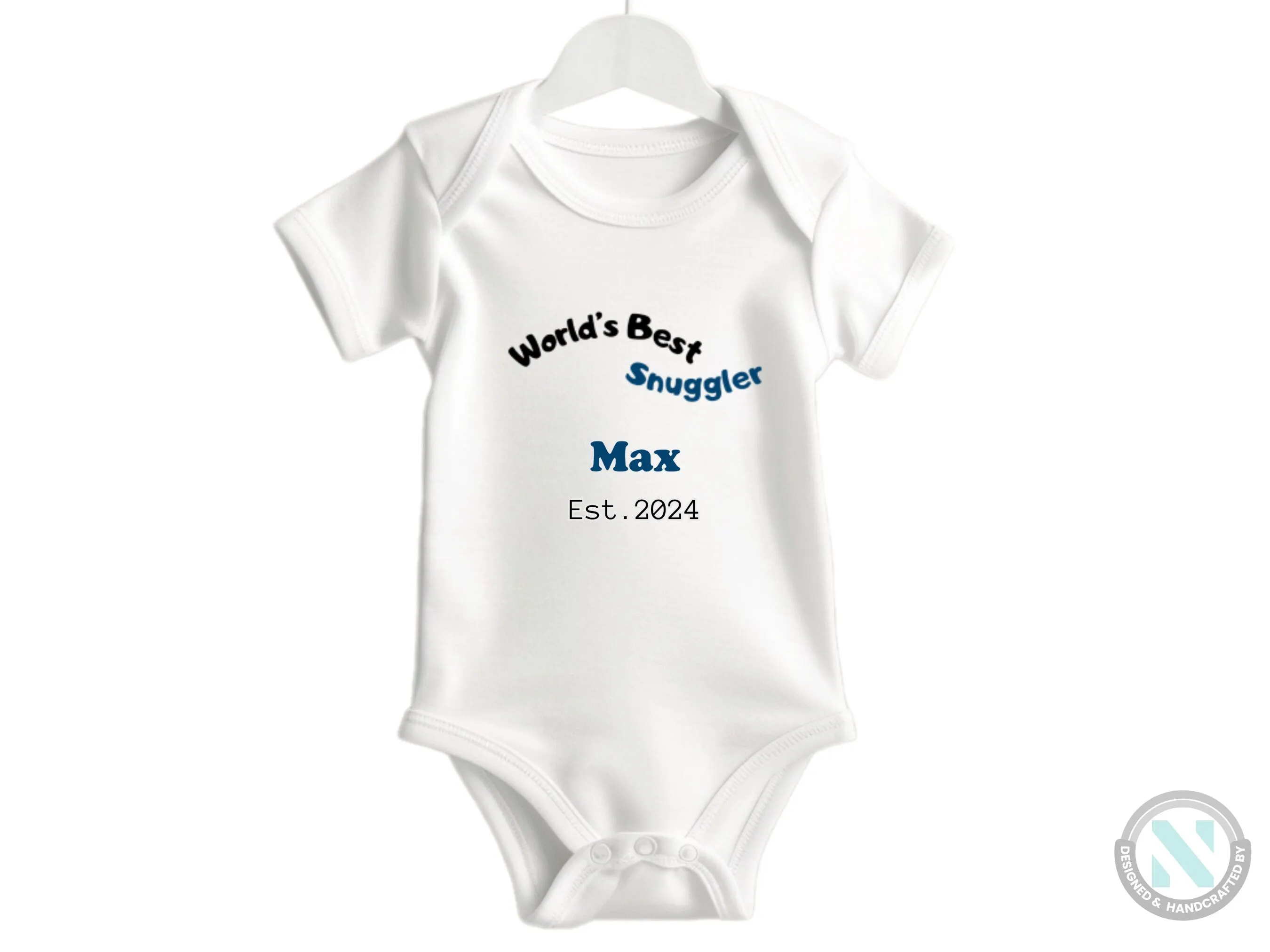 Personalize Baby Name And Date Bodysuit with "World's Best Snuggler"