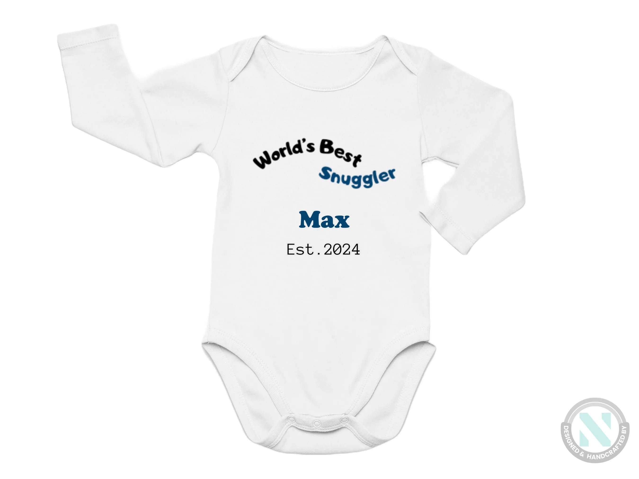 Personalize Baby Name And Date Bodysuit with "World's Best Snuggler"
