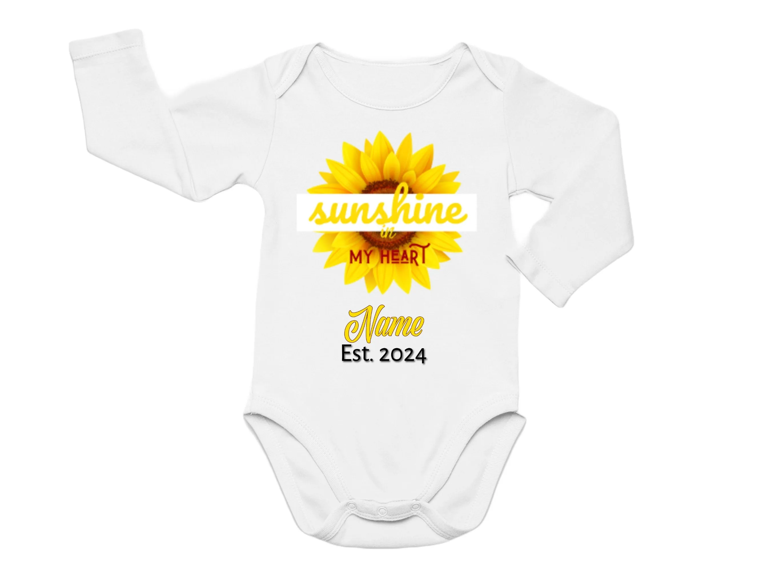 Personalized White Bodysuit With text Sunshine in My Heart Gift for Baby Girls