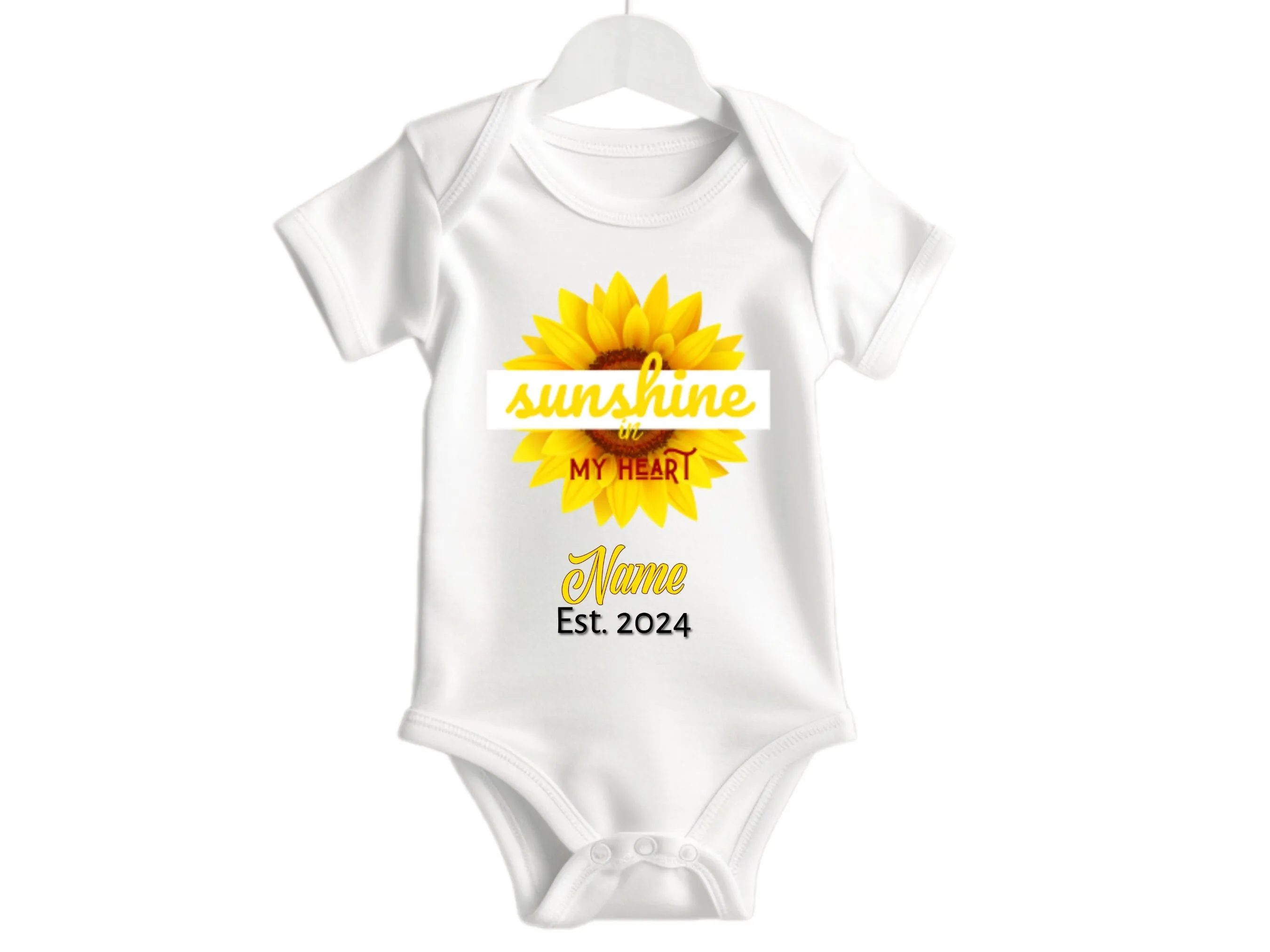 Personalized White Bodysuit With text Sunshine in My Heart Gift for Baby Girls