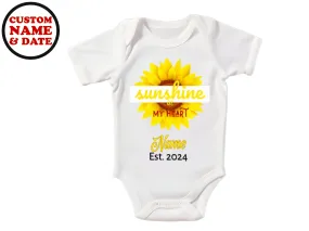Personalized White Bodysuit With text Sunshine in My Heart Gift for Baby Girls