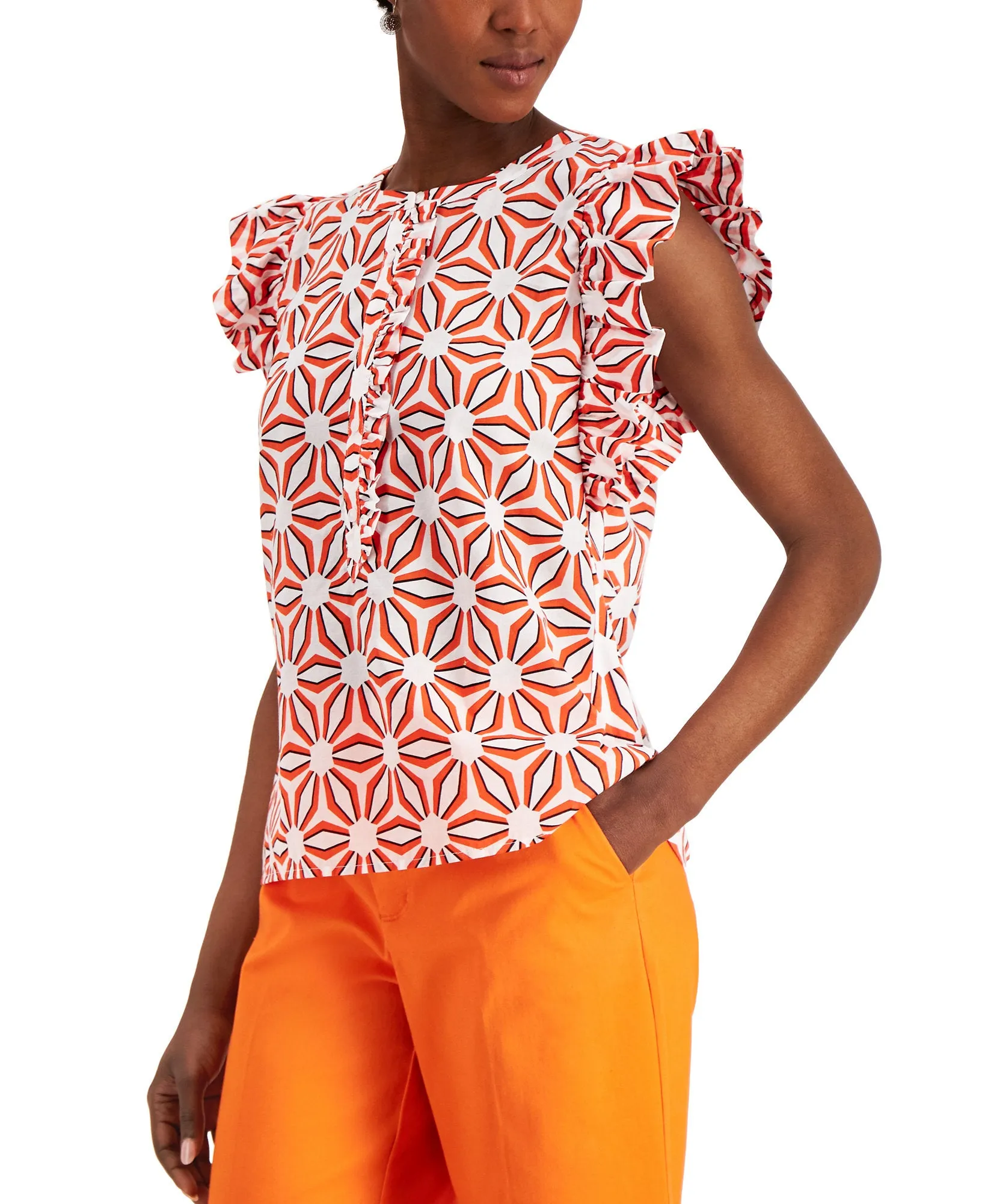 Petite Printed Ruffle-Sleeve Shirt