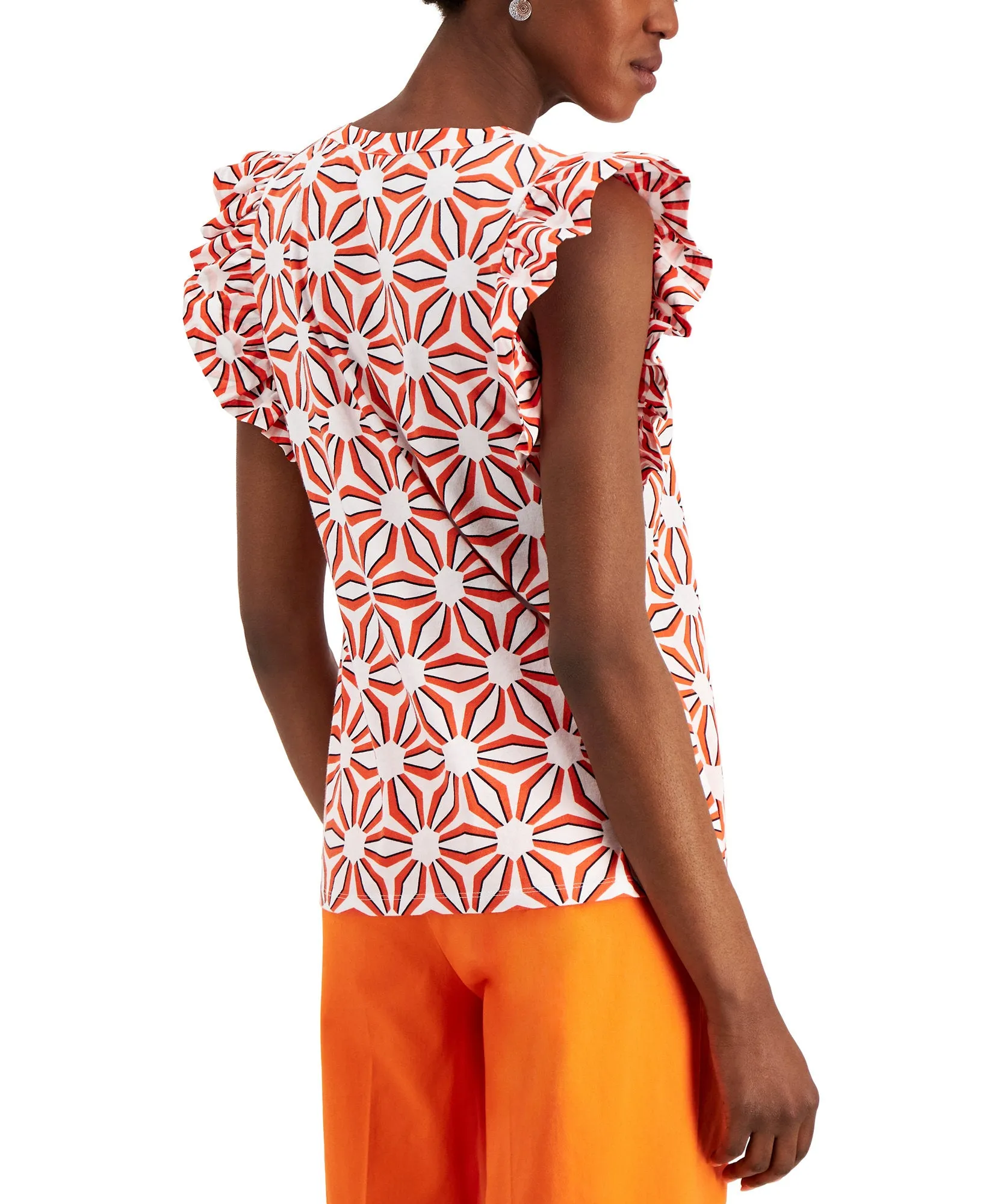 Petite Printed Ruffle-Sleeve Shirt