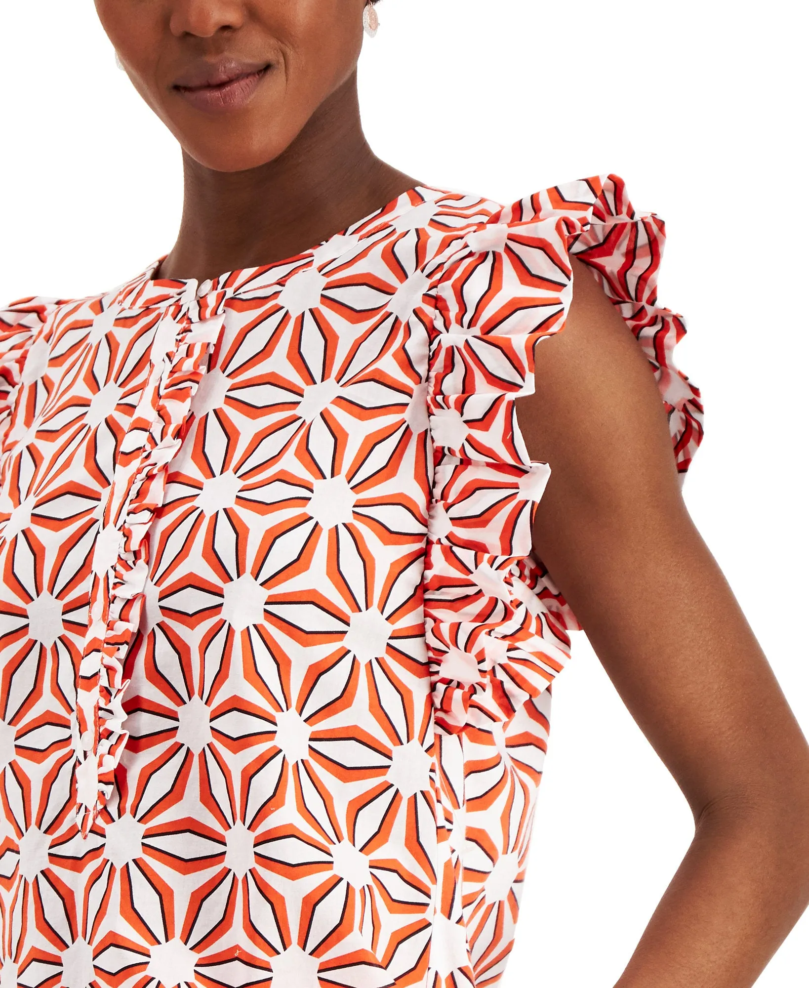 Petite Printed Ruffle-Sleeve Shirt
