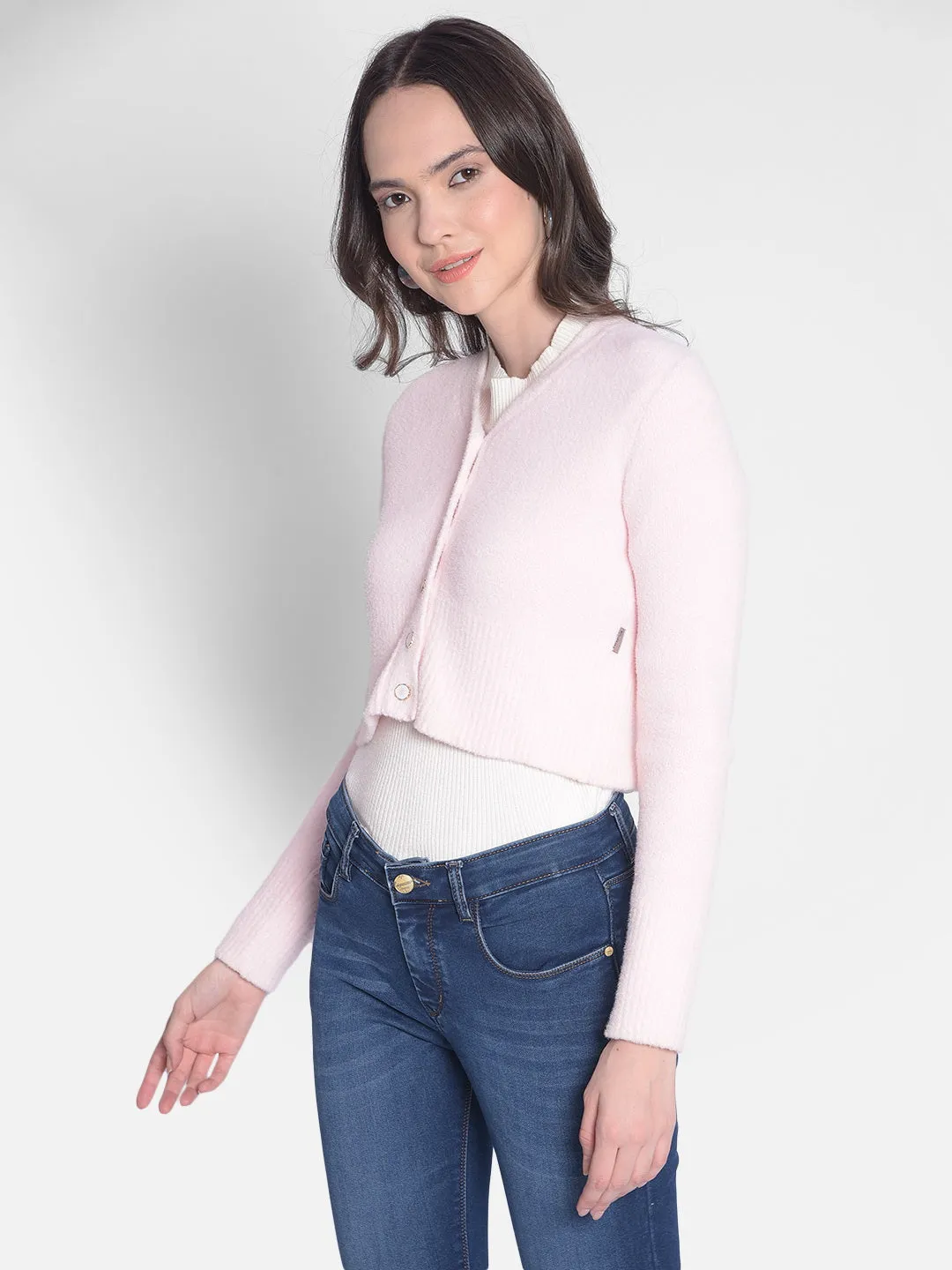 Pink Crop Length Cardigan