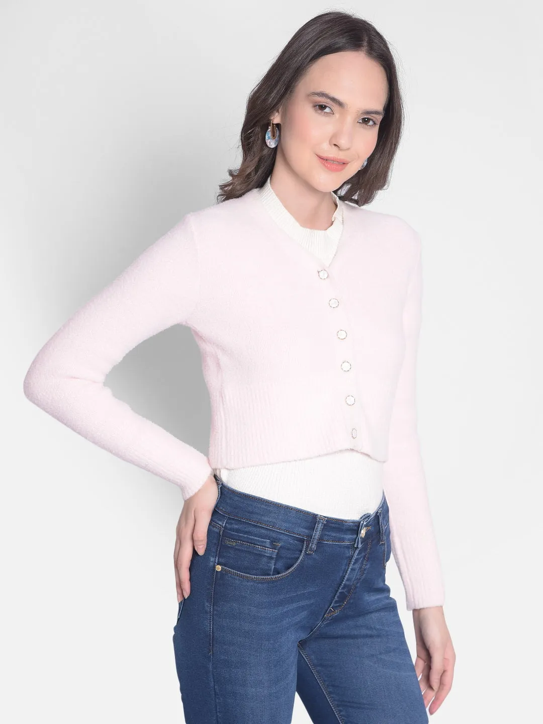 Pink Crop Length Cardigan