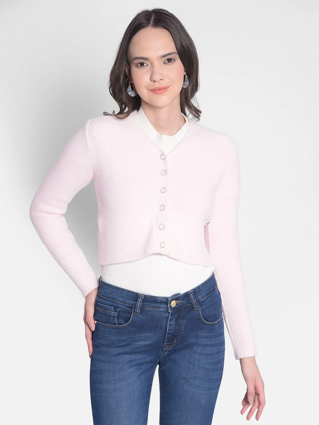 Pink Crop Length Cardigan