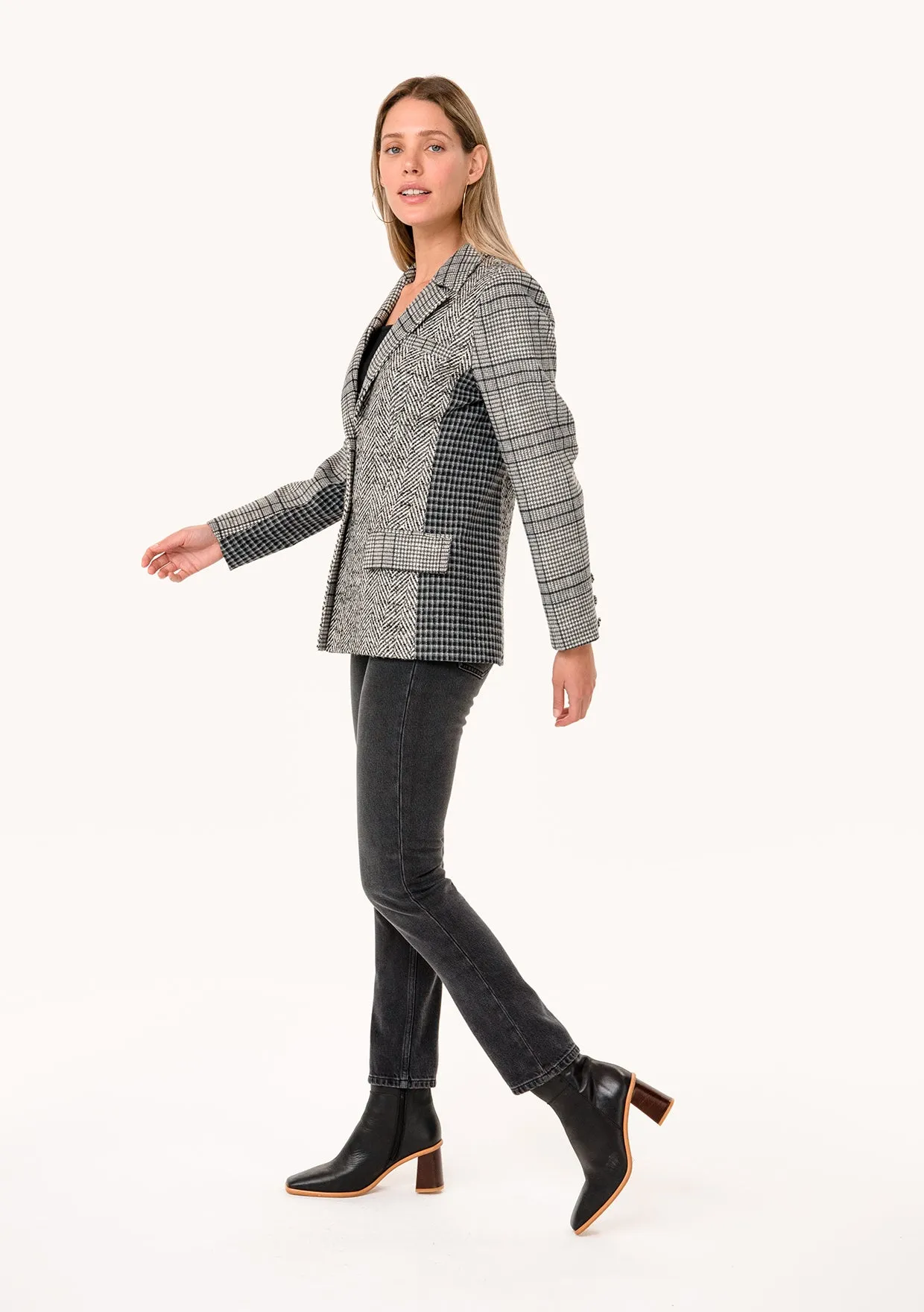 Plaid Patchwork Single-Breasted Blazer