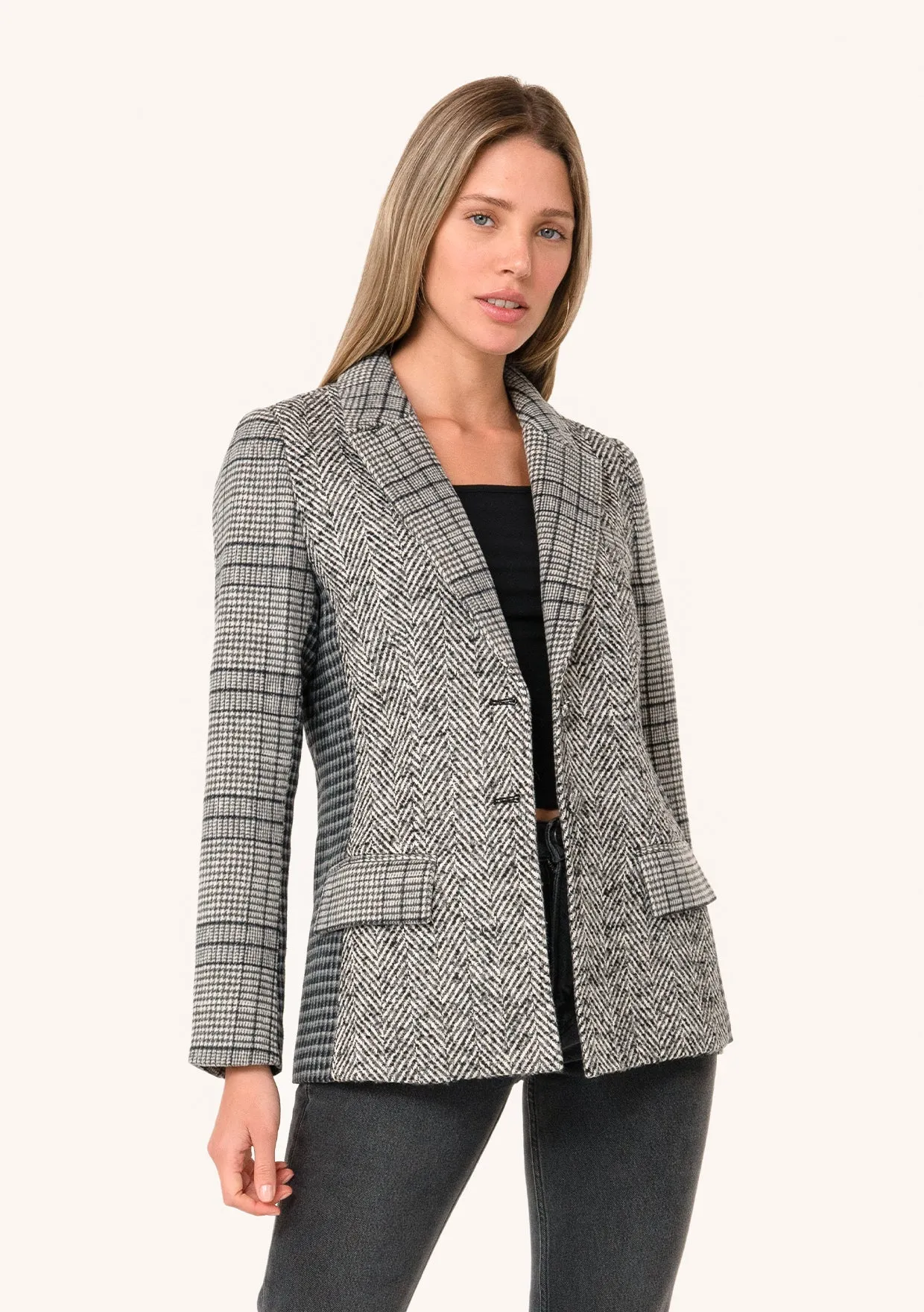 Plaid Patchwork Single-Breasted Blazer