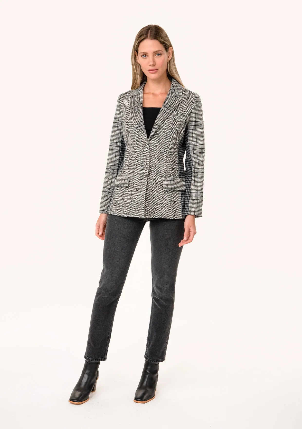 Plaid Patchwork Single-Breasted Blazer