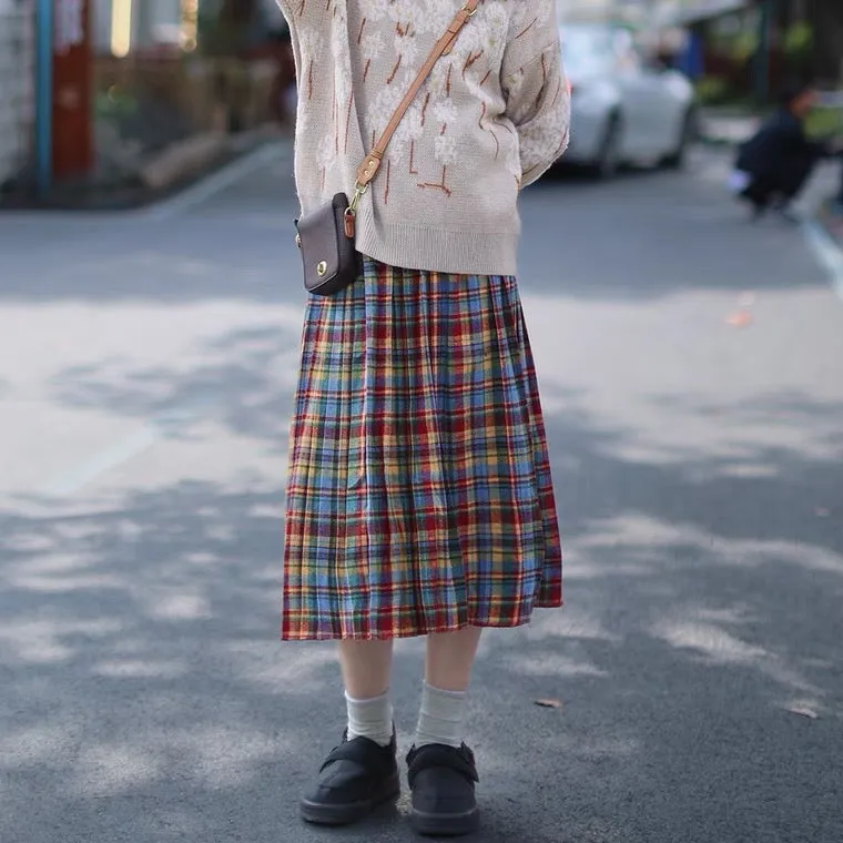 Plaid Pleated Wool Winter Skirt
