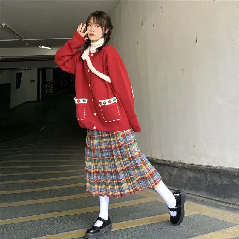 Plaid Pleated Wool Winter Skirt