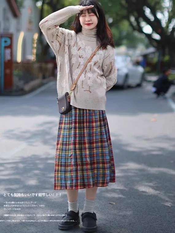Plaid Pleated Wool Winter Skirt