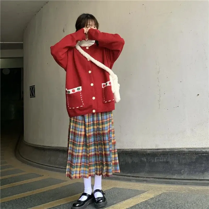 Plaid Pleated Wool Winter Skirt