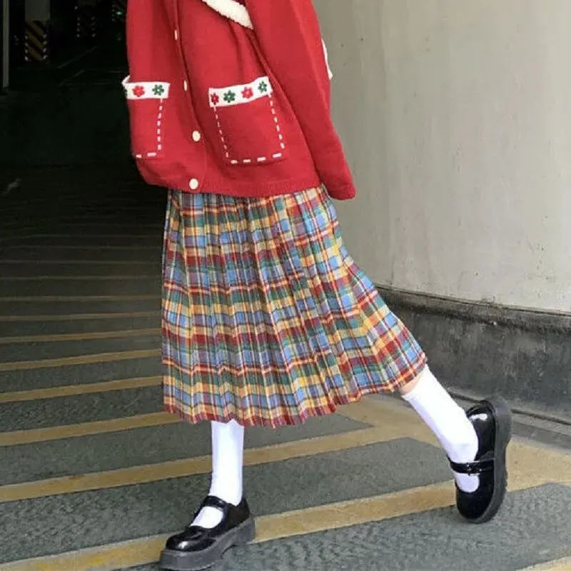 Plaid Pleated Wool Winter Skirt