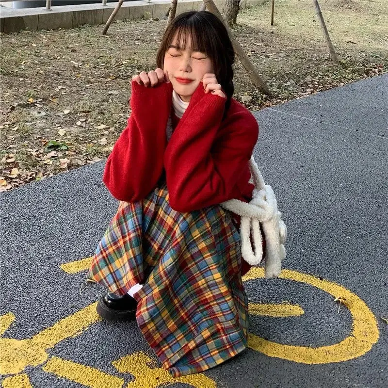 Plaid Pleated Wool Winter Skirt