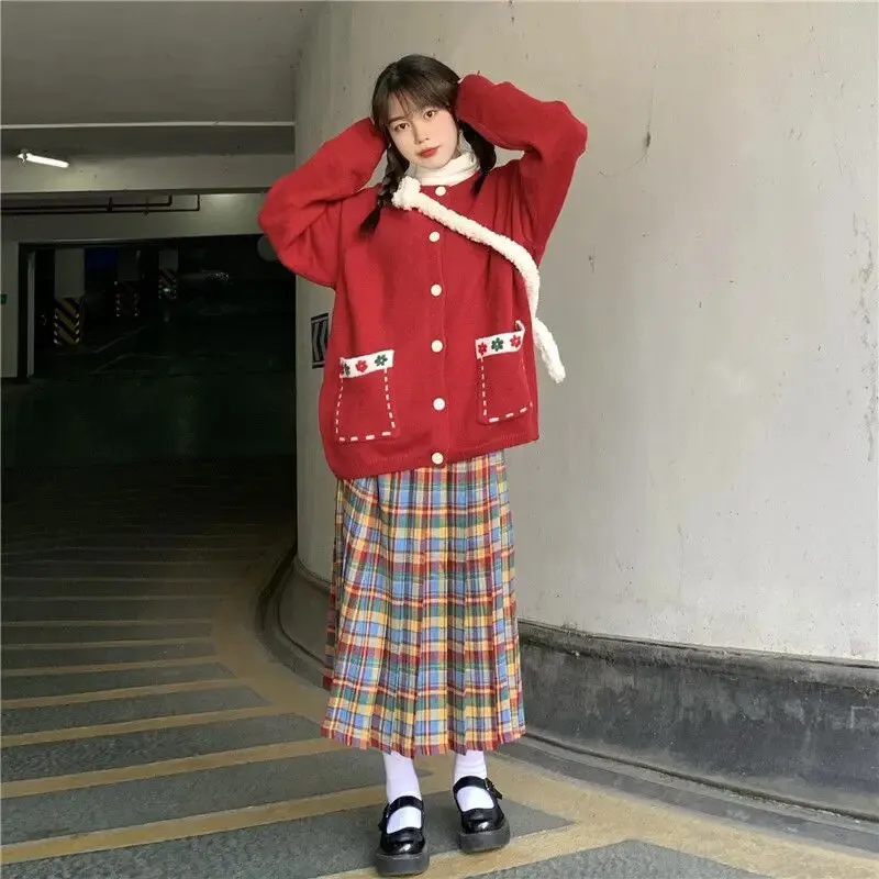 Plaid Pleated Wool Winter Skirt