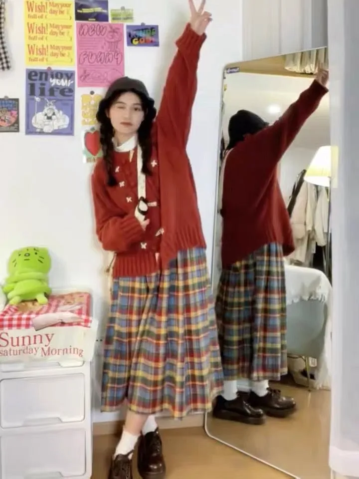 Plaid Pleated Wool Winter Skirt