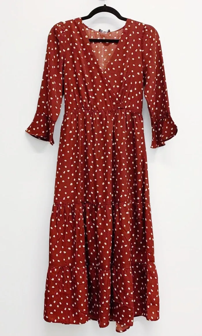 Red Polka Dot  Boho Ruffle Dress