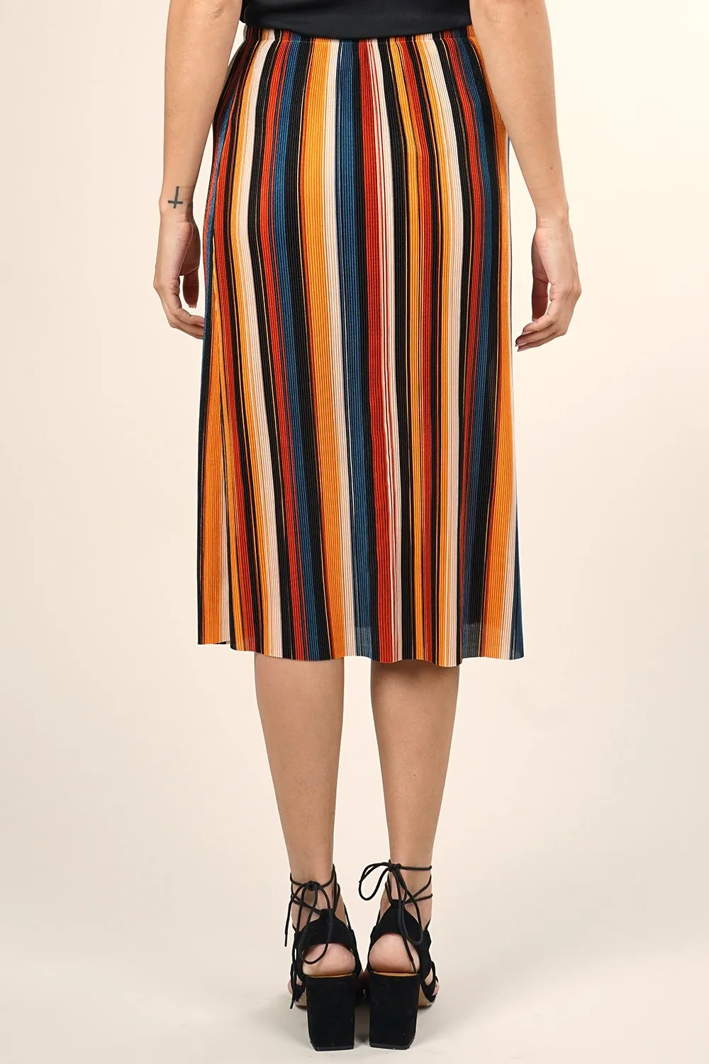 Retro Striped Midi Skirt