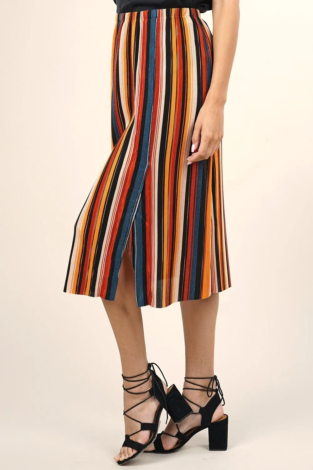 Retro Striped Midi Skirt