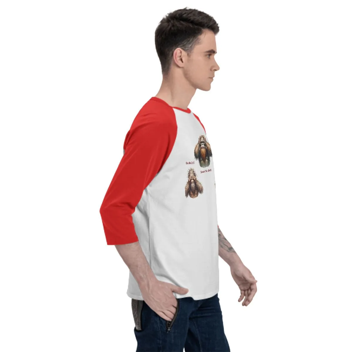 Sarcastic Sasquatch “See no evil...”  3/4 Sleeve Cotton Baseball Shirt