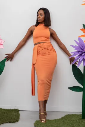 Savannah Wrap Tie Detail Skirt - Dusty Orange
