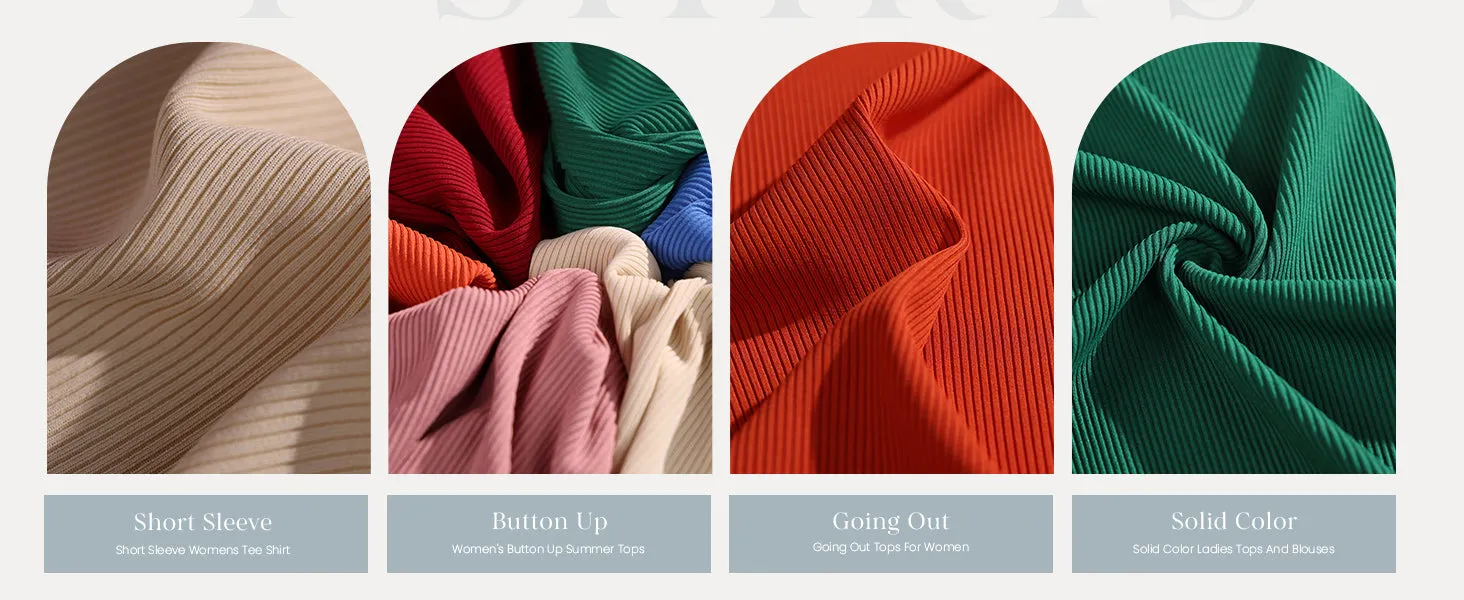 Short Sleeve Ribbed Knit Henley Button Up Slim Fit Basic Casual T-shirts