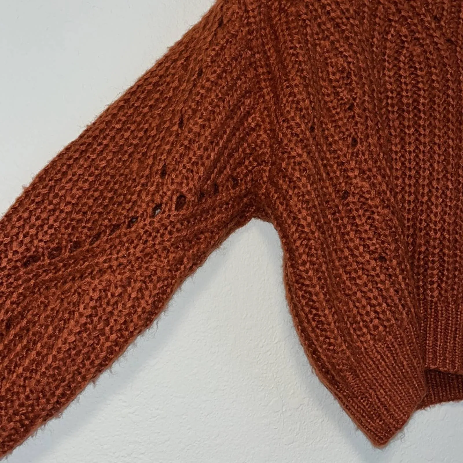 Small Kendall & Kylie Burnt Orange Distressed Crop Sweater
