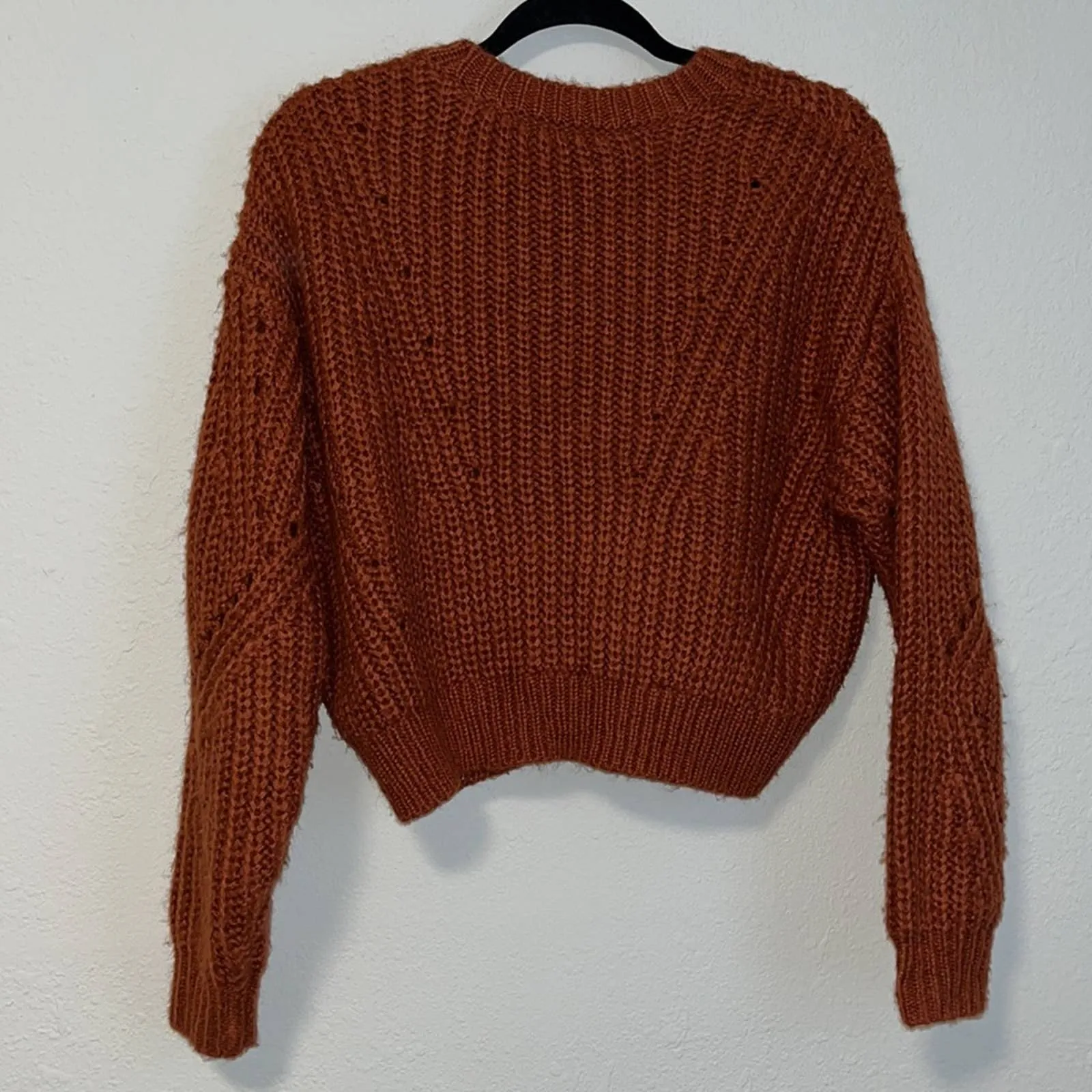 Small Kendall & Kylie Burnt Orange Distressed Crop Sweater