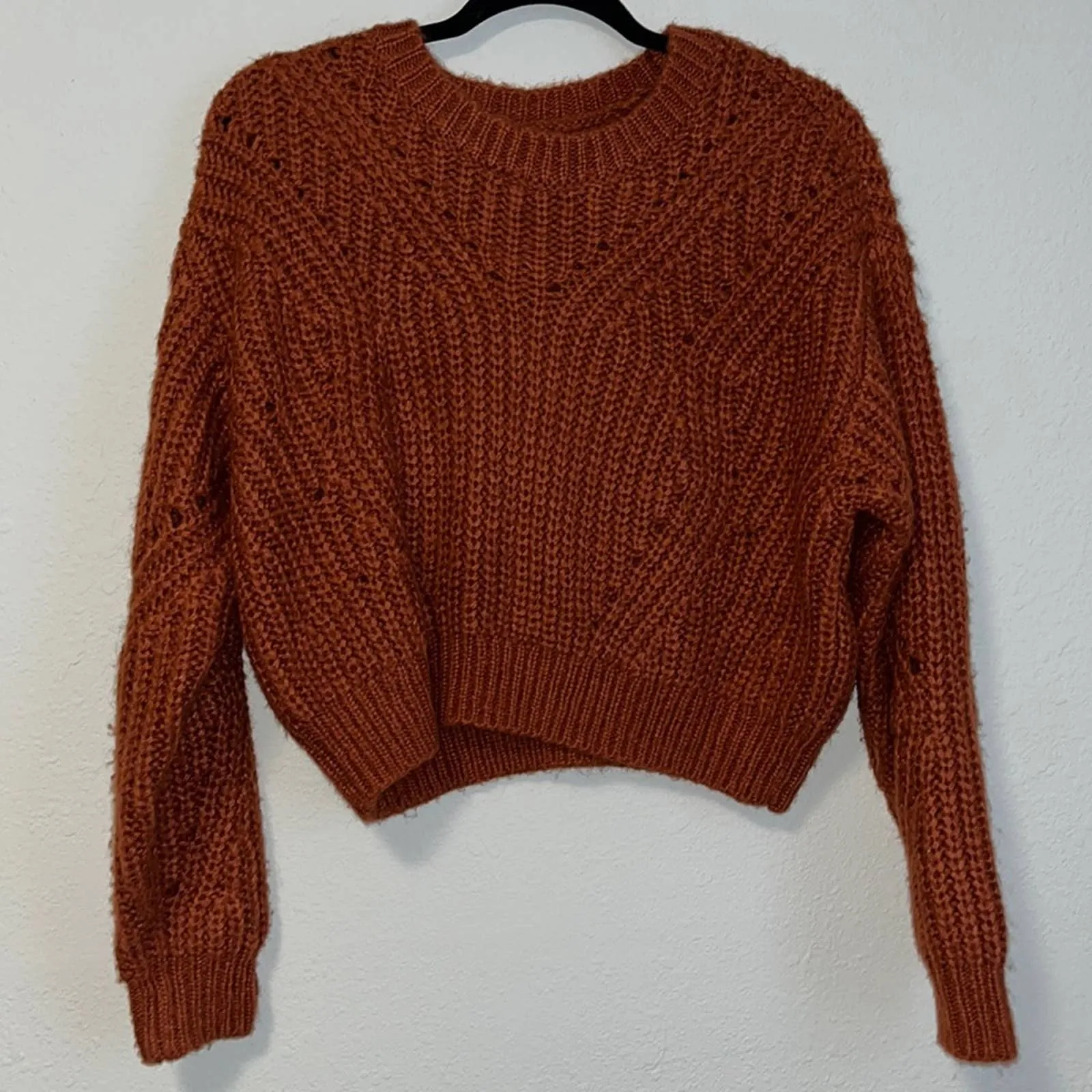 Small Kendall & Kylie Burnt Orange Distressed Crop Sweater