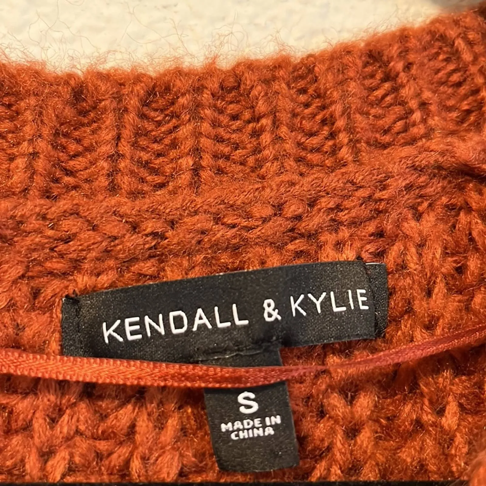 Small Kendall & Kylie Burnt Orange Distressed Crop Sweater
