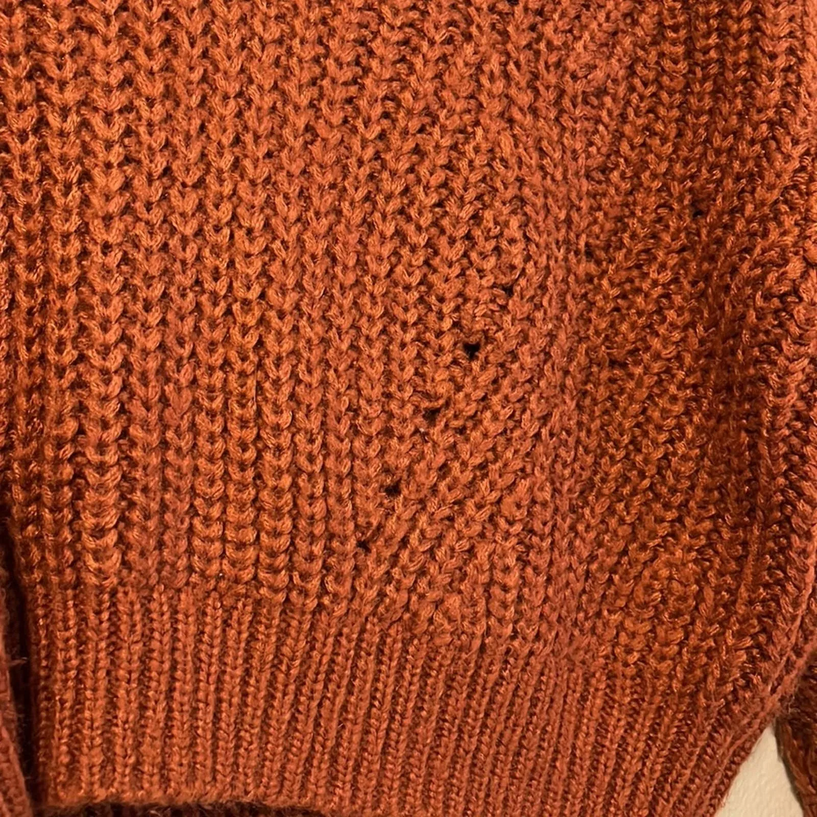 Small Kendall & Kylie Burnt Orange Distressed Crop Sweater