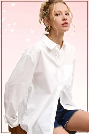 SRT7809-Oversized Button Down Basic Poplin Shirts