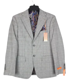 Tallia Men's Slim Fit Wool Sport Coat Blazer Grey Brown  Plaid 36S