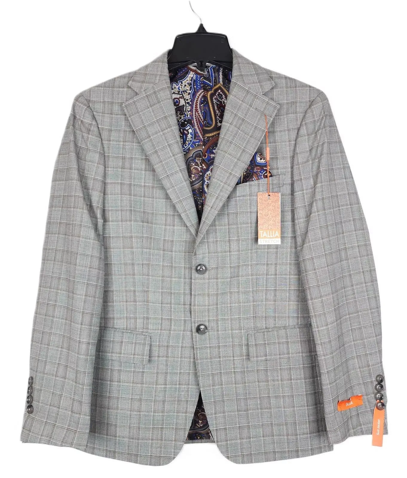 Tallia Men's Slim Fit Wool Sport Coat Blazer Grey Brown  Plaid 36S