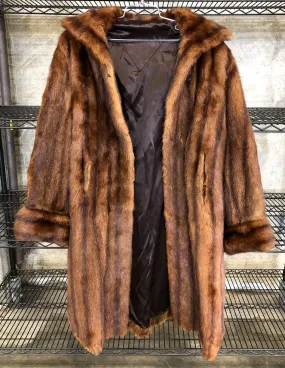 Vintage 1950s Women's Long Chestnut Brown Elegant Pocketed Mink Fur Coat