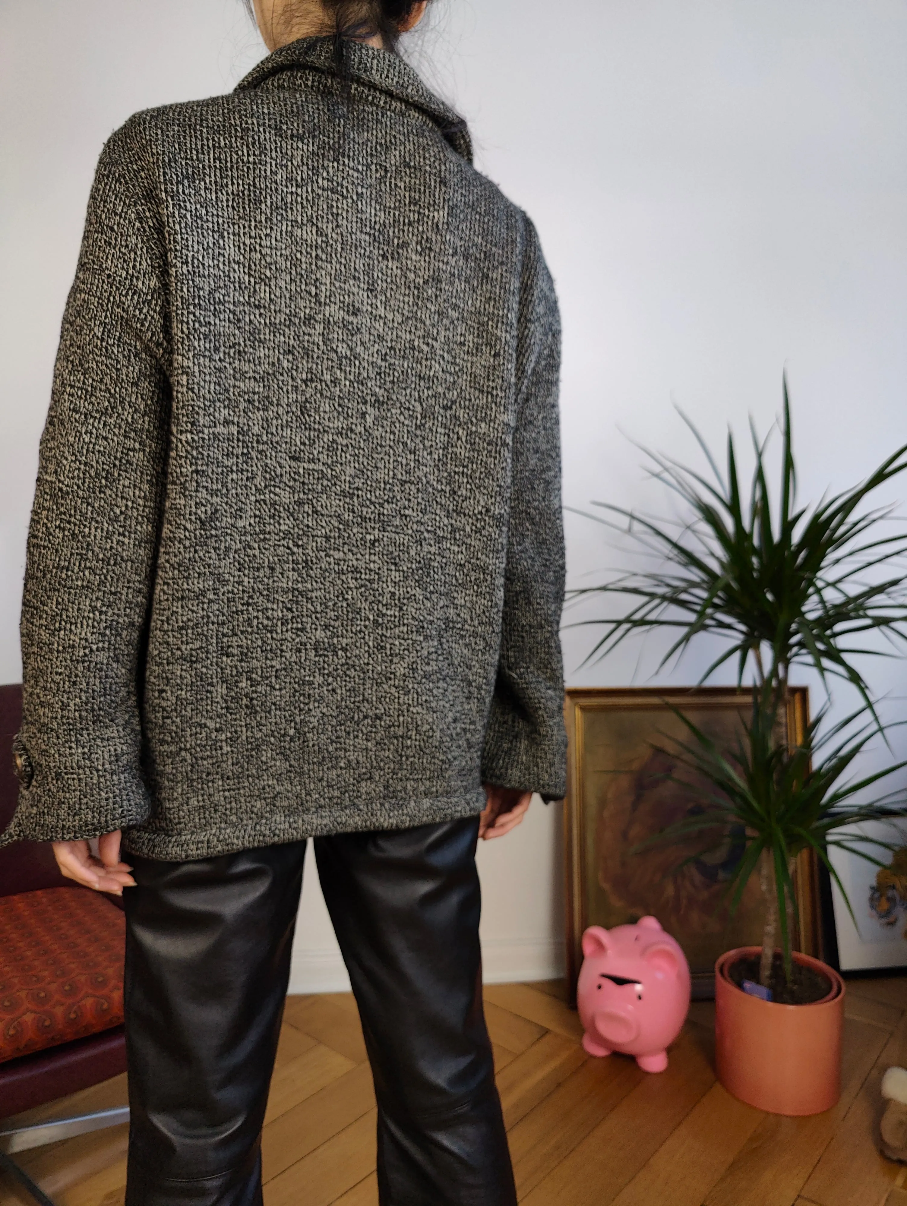 Vintage Moschino Jeans designer wool knit grey blazer winter jacket coat IT 44 S-M