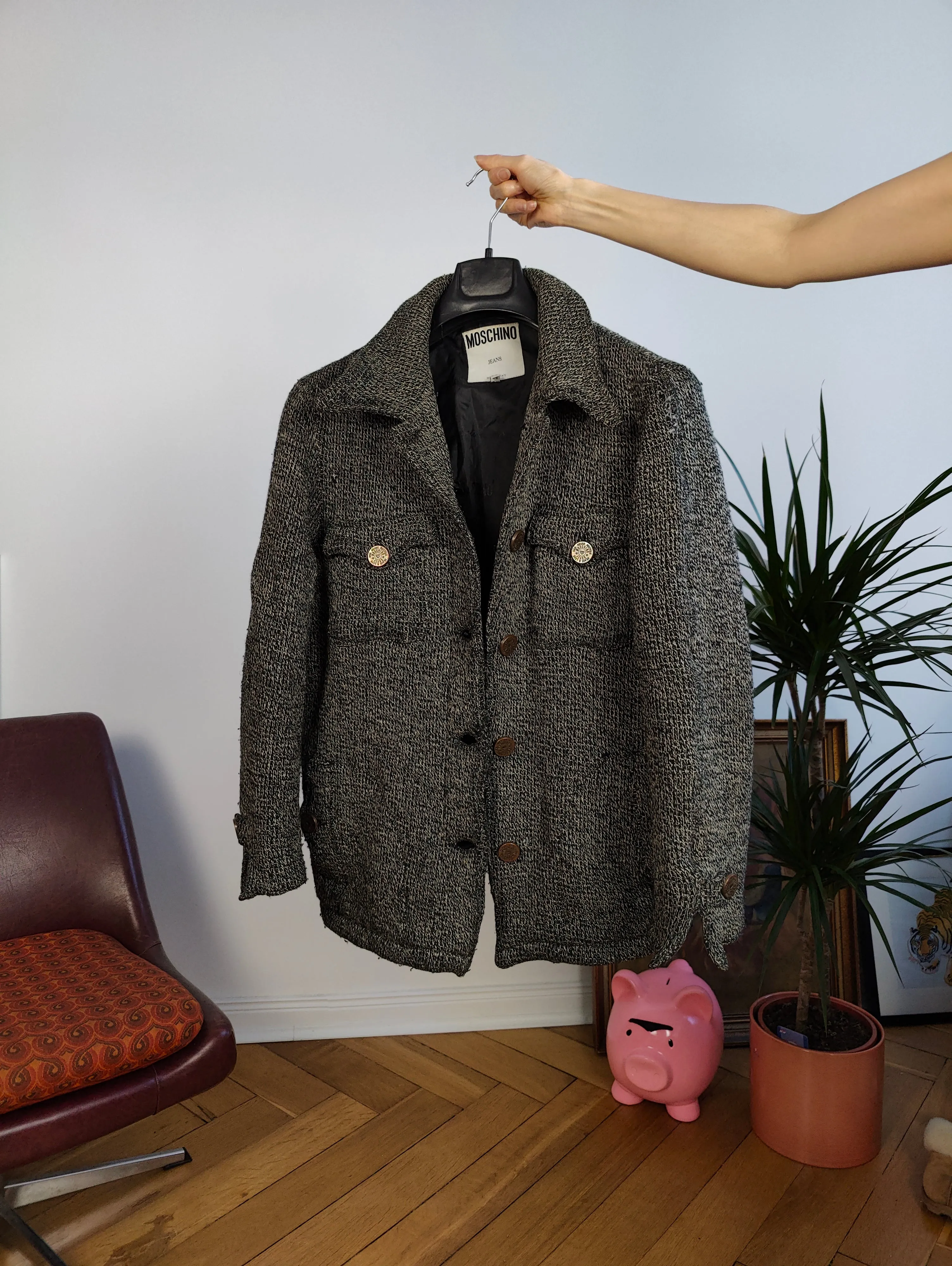 Vintage Moschino Jeans designer wool knit grey blazer winter jacket coat IT 44 S-M