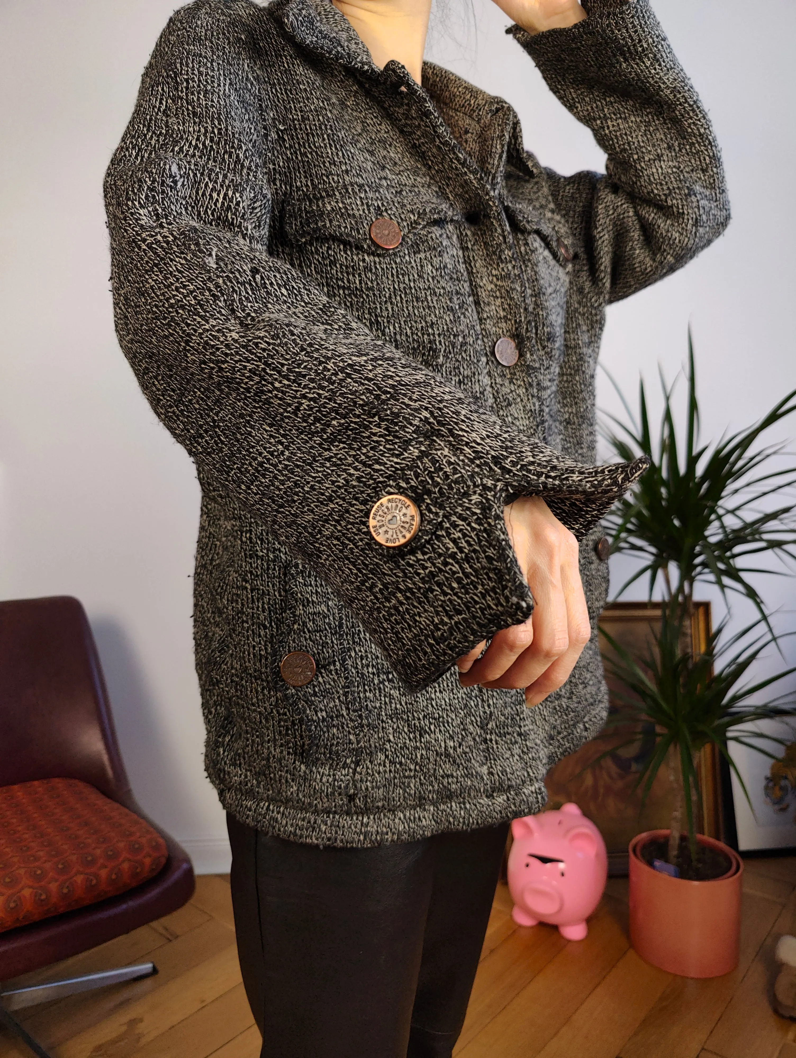 Vintage Moschino Jeans designer wool knit grey blazer winter jacket coat IT 44 S-M