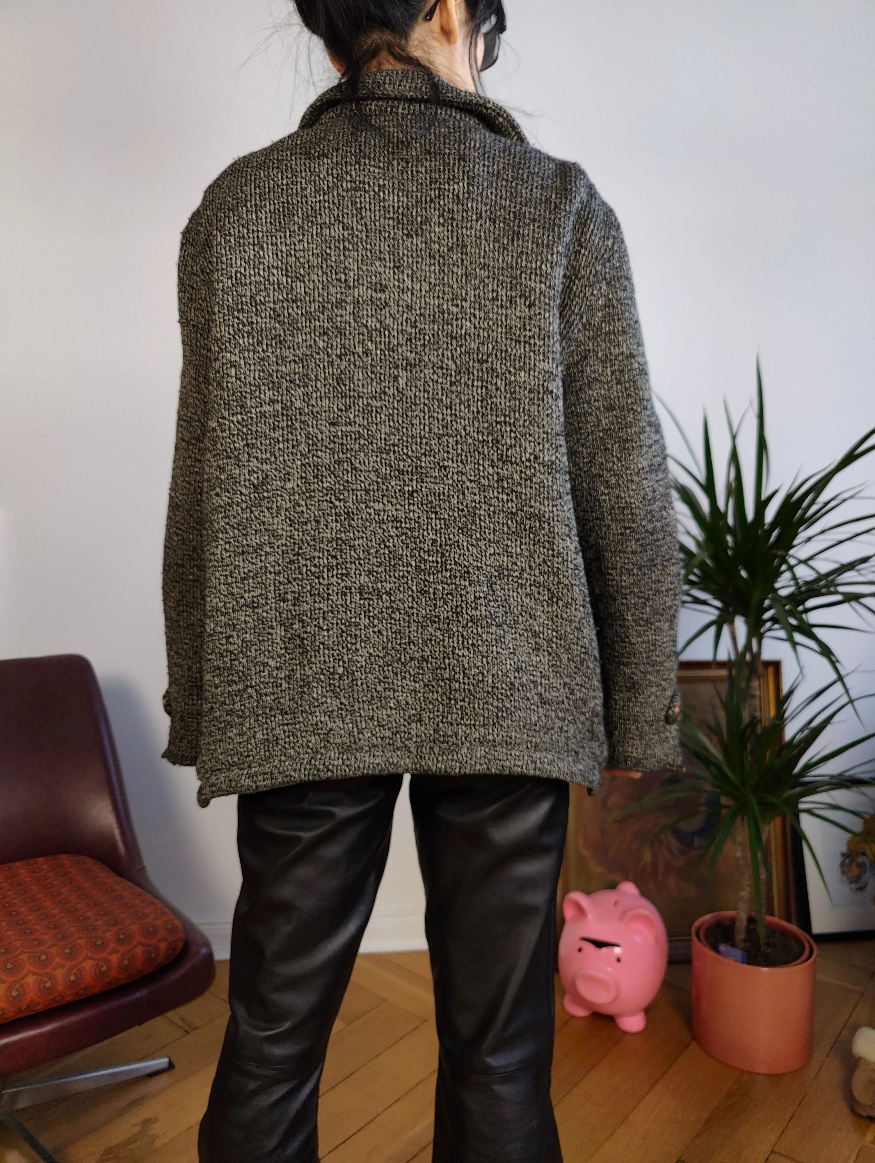 Vintage Moschino Jeans designer wool knit grey blazer winter jacket coat IT 44 S-M