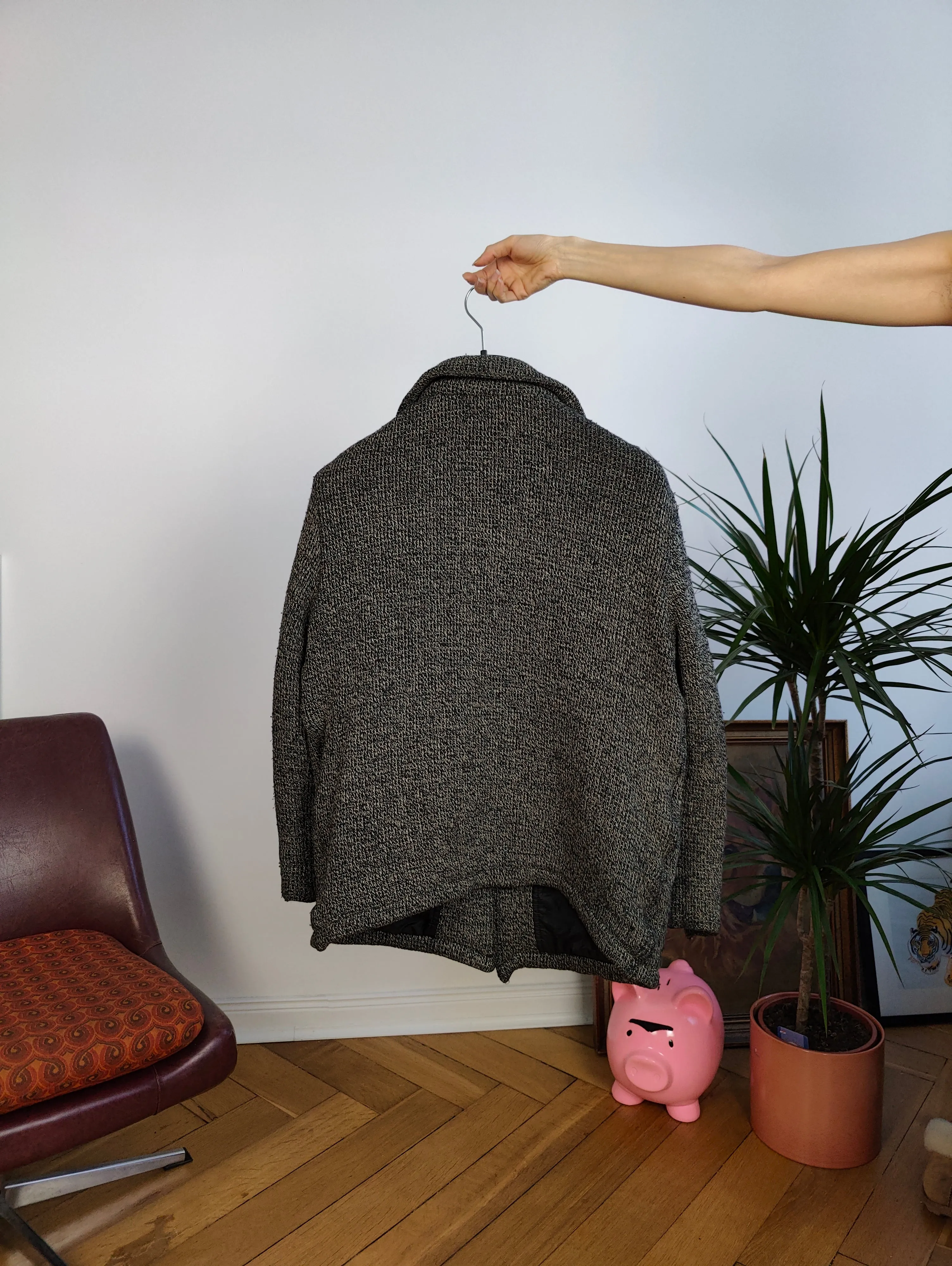 Vintage Moschino Jeans designer wool knit grey blazer winter jacket coat IT 44 S-M