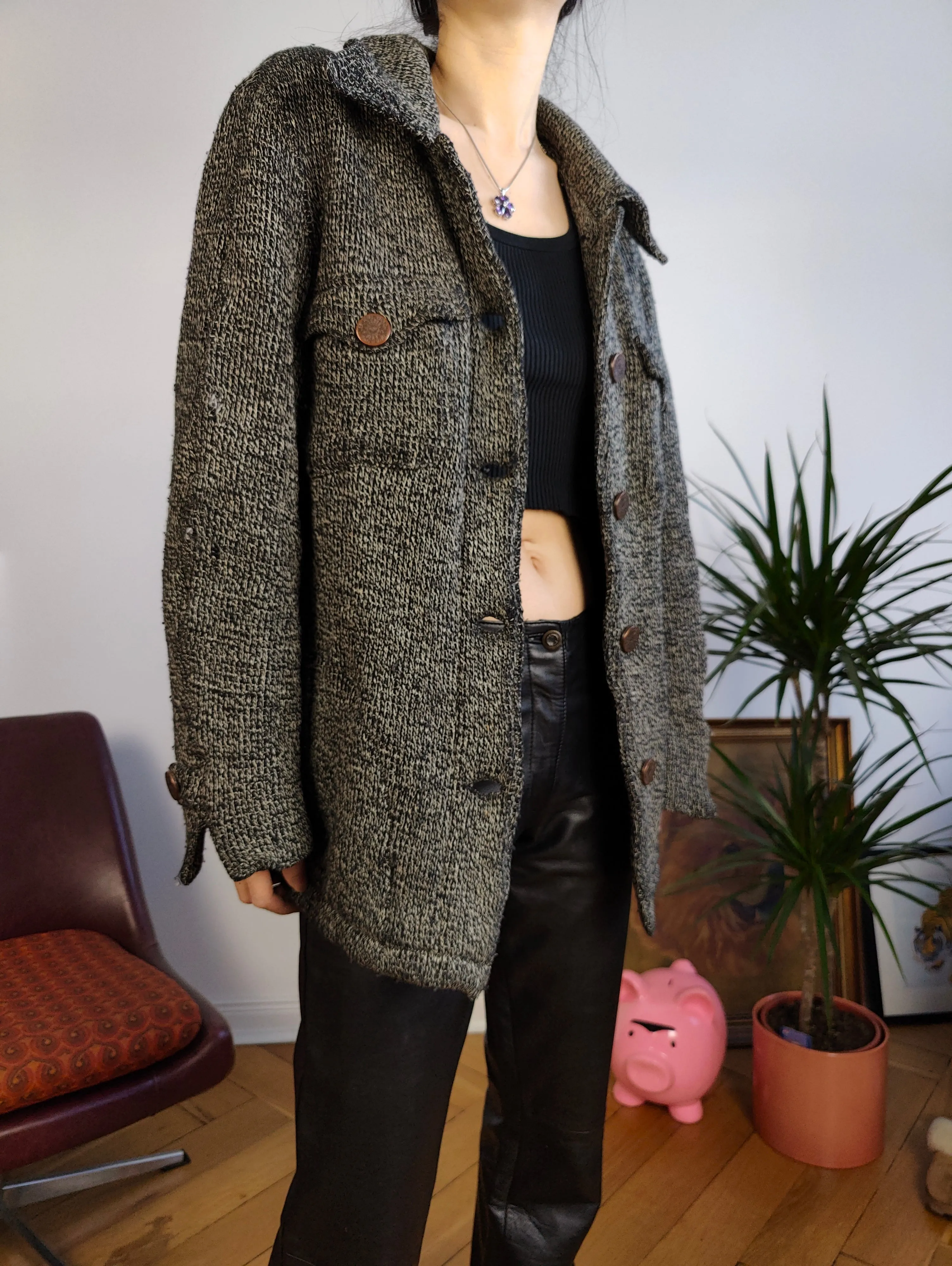 Vintage Moschino Jeans designer wool knit grey blazer winter jacket coat IT 44 S-M