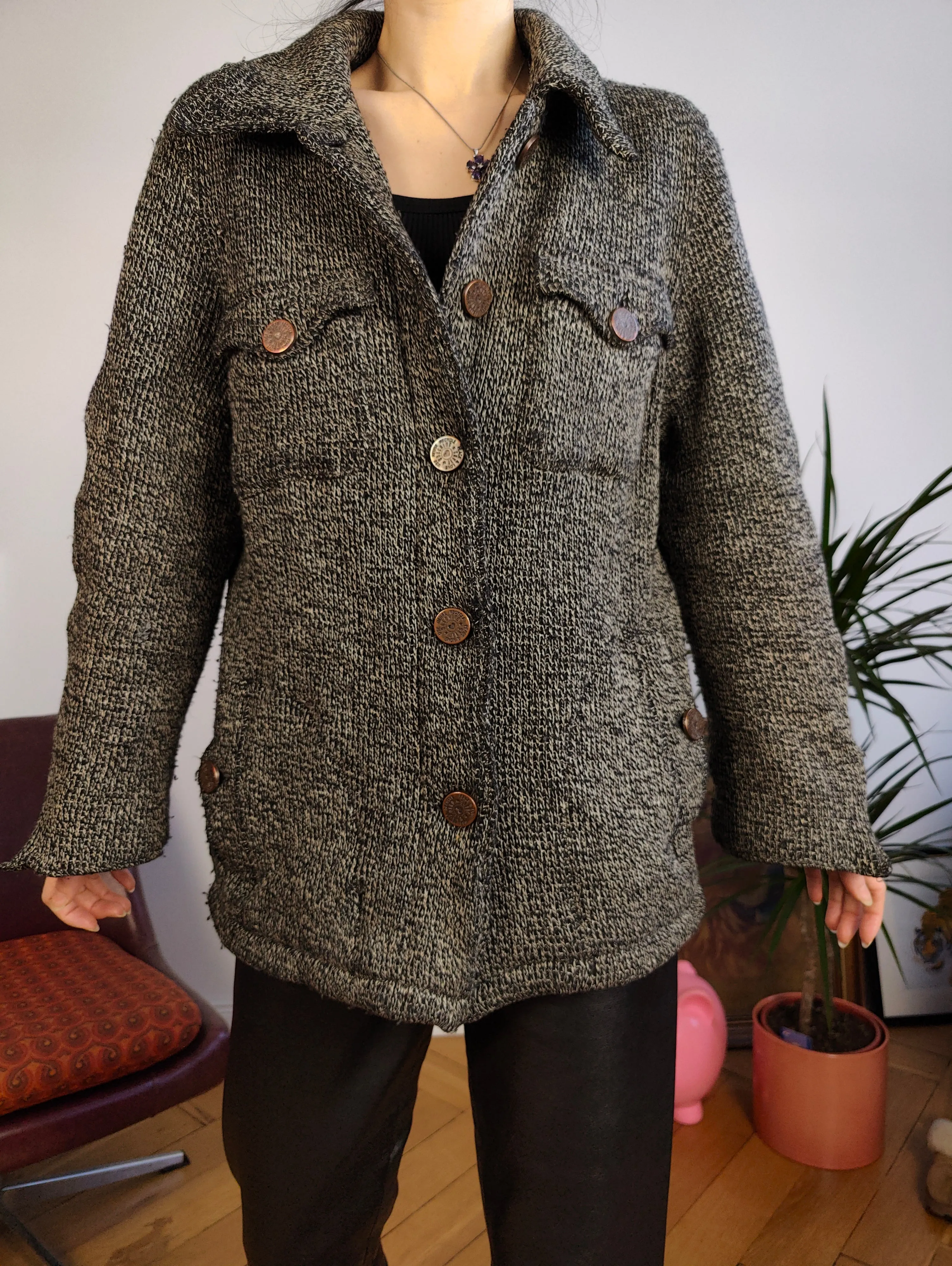 Vintage Moschino Jeans designer wool knit grey blazer winter jacket coat IT 44 S-M