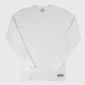 Waffle Knit Long Sleeved Crew Neck Thermal Top - White