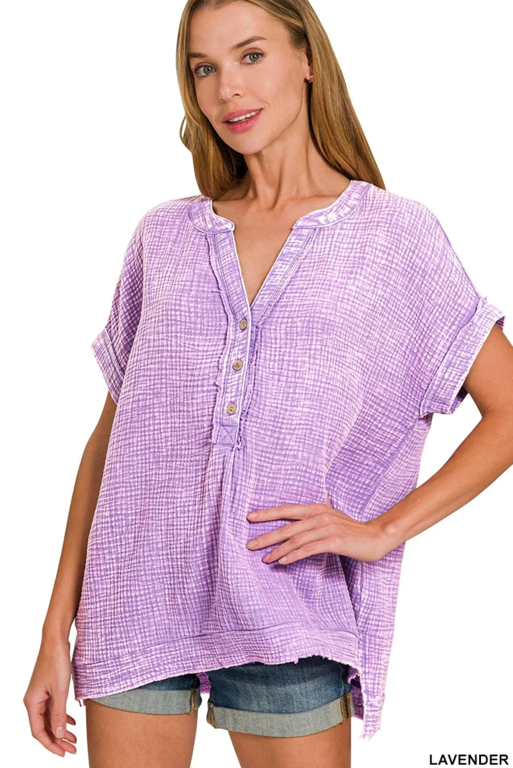 Washed Double Gauze Henley Top