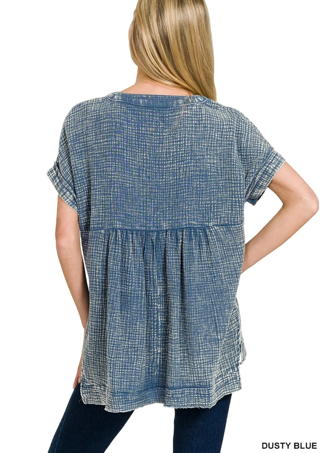 Washed Double Gauze Henley Top