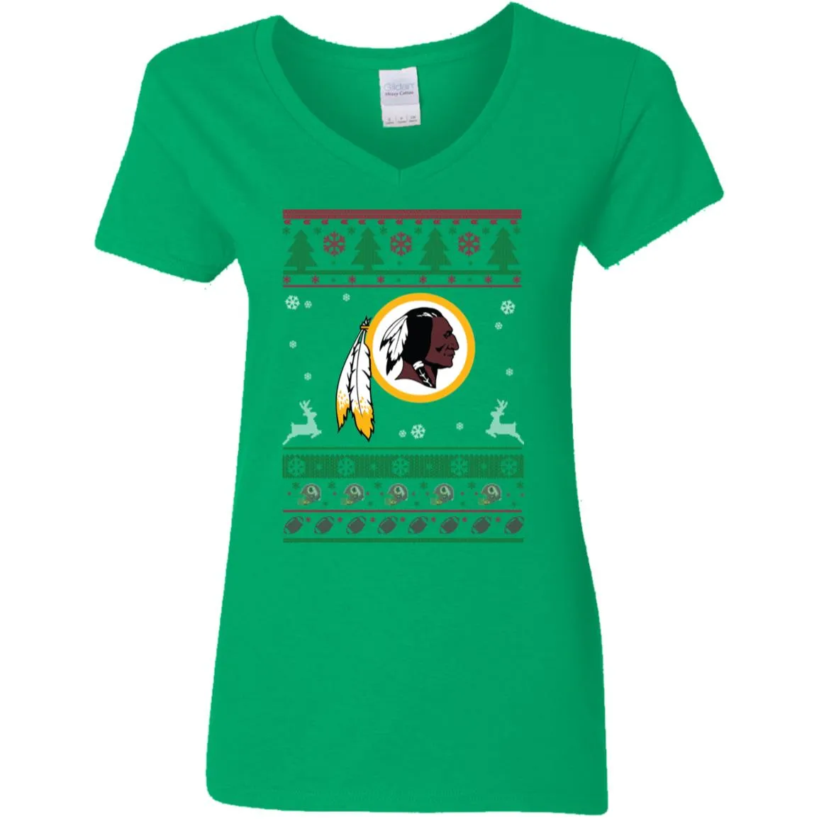 Washington Redskins Logo Football Teams Ugly Christmas Sweater Women V-Neck T-Shirt