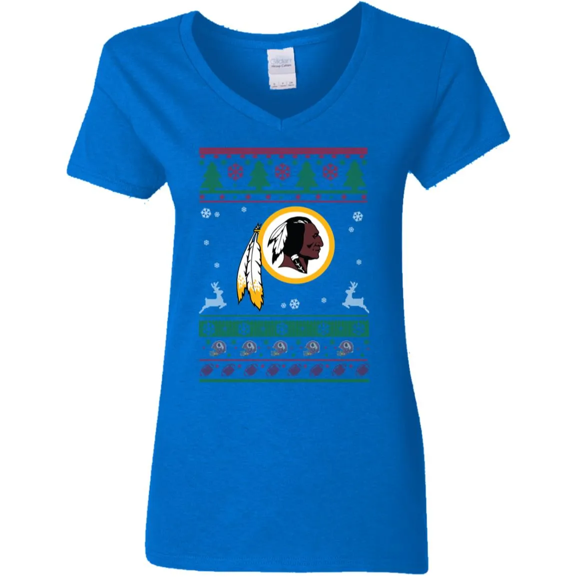 Washington Redskins Logo Football Teams Ugly Christmas Sweater Women V-Neck T-Shirt